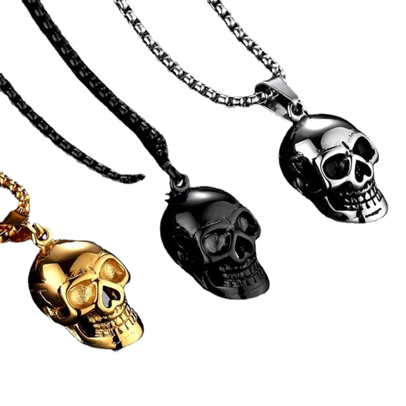 2024 Cute Indie Skull Titanium Steel Necklace Men's Stainless Steel Skull Necklace Pendant Collar Necklace Joyero Jeweler Gothic