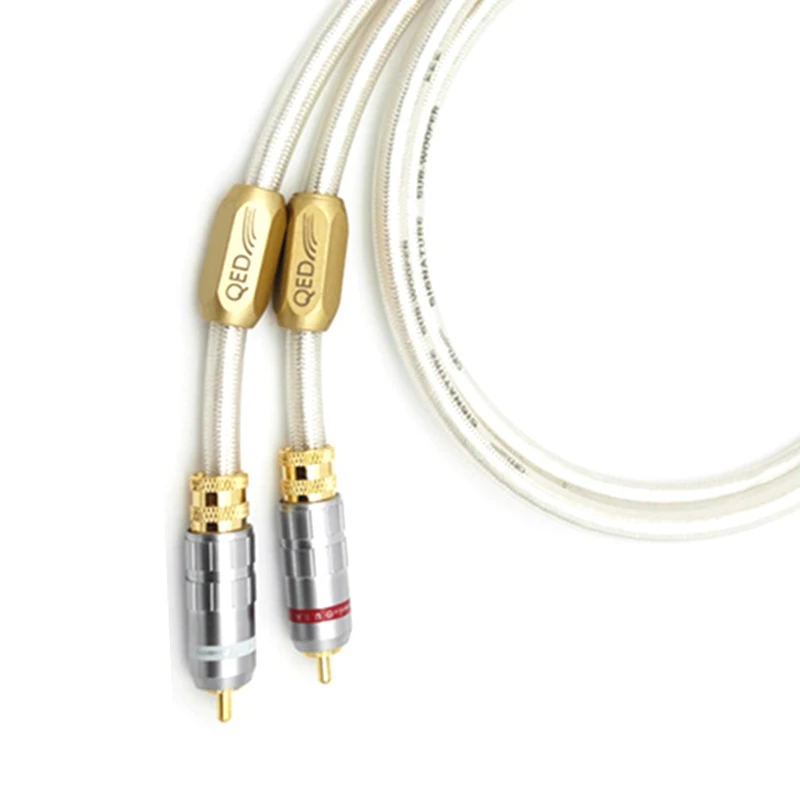 Câble Audio Hifi RCA plaqué argent, nouvelle paire de câbles Audio, Signature QED 6N OCC avec connecteur RCA plaqué or, ligne Audio