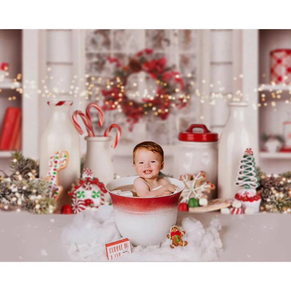 Bokeh Merry Christmas Backdrop for Photocall kitchen Bottle Red Wreath Snowflake Background Winter Birthday Art Photography