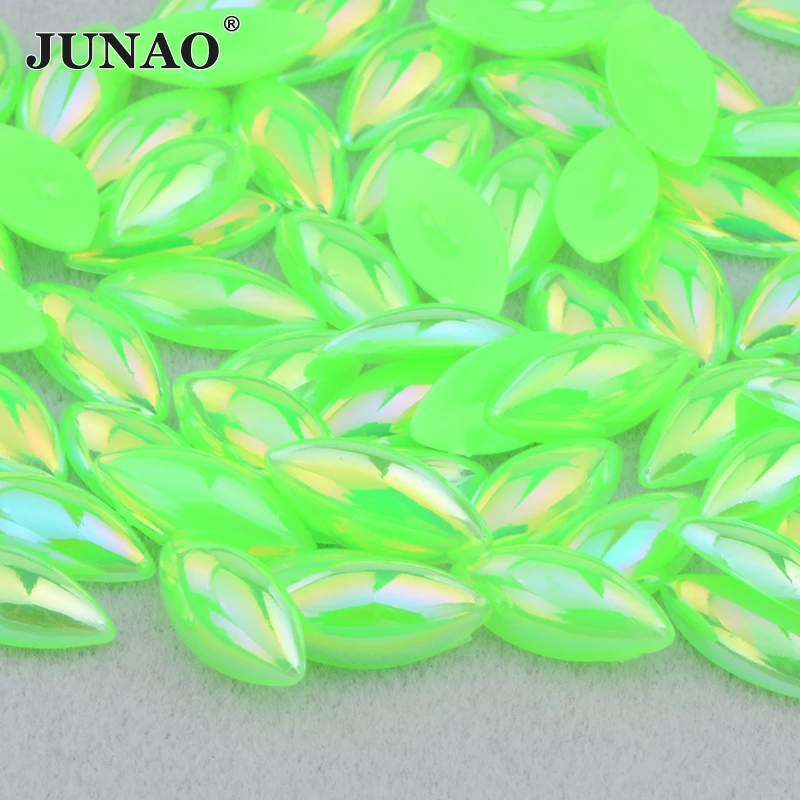 JUNAO 5*10mm 7*15mm Orange AB Flat Back Pearl Half Pearl Sticker Glue On Crystal Strass Acrylic Stones For Decorations