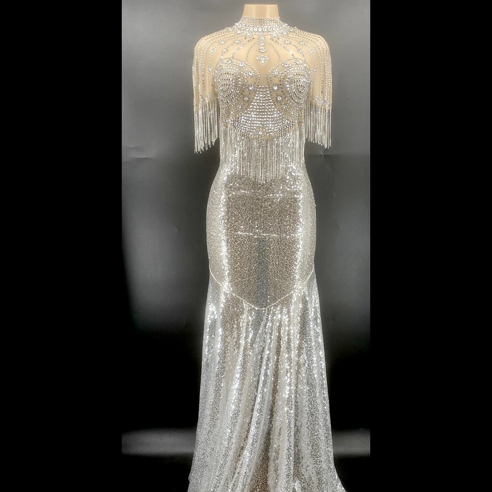 Robe Longue à Paillettes en Clip pour Femme, Tenue de Soirée d'Anniversaire, de Bal, de Chanteur, de Scène, Sexy