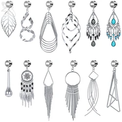 ZS 5-10mm Dream Catcher Bohemian Ear Tunnel Stainless Steel Ear Plug and Tunnel Tassels Drop Ear Expander Ear Piercing for Women