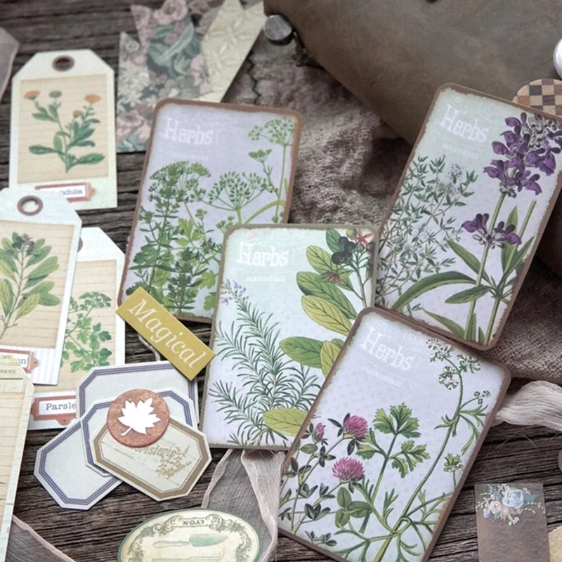 

46Pcs Plant Tag Vintage Stickers Junk Journal Ephemera Retro Leaf Flower Label DIY Album Aesthetic Sticker Scrapbooking Material