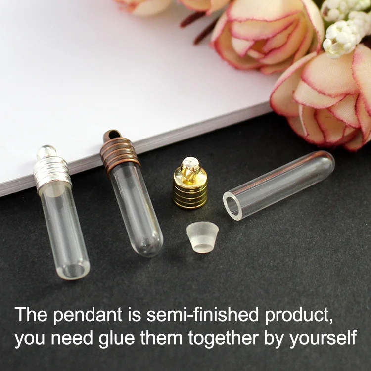 10PCS Glue Cap Glass Vial Pendant Name On Rice Art Jewelry Making Empty Glass Vials Mini Wishing Glass Bottles