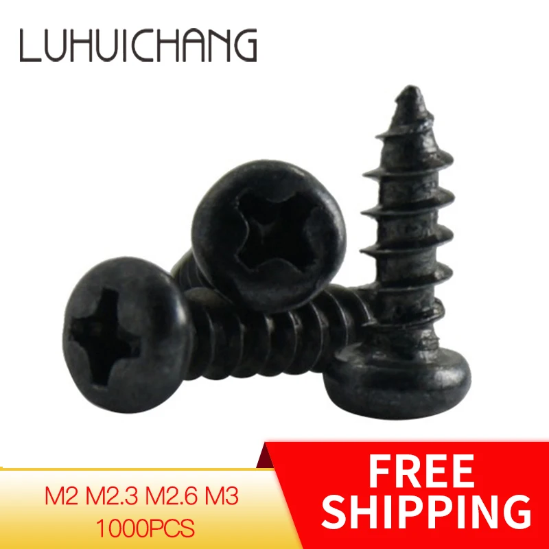 luchang 1000pcs m2 m2.3 m2.6 m3 PA Phillips Head Micro Screws Round Head Self-tapping Electronic Small Wood Screw