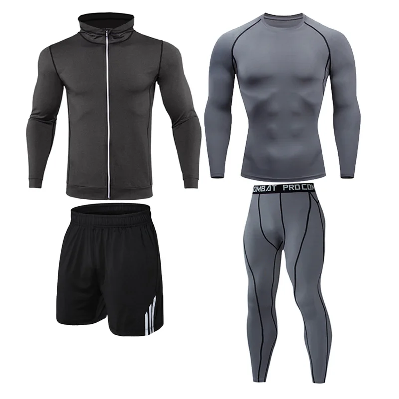 4-Piece Suit Men Sportswear Compression Sport Suits Quick Dry Running Sets Clothes Sports Joggers Training Gym Fitness Tracksuit