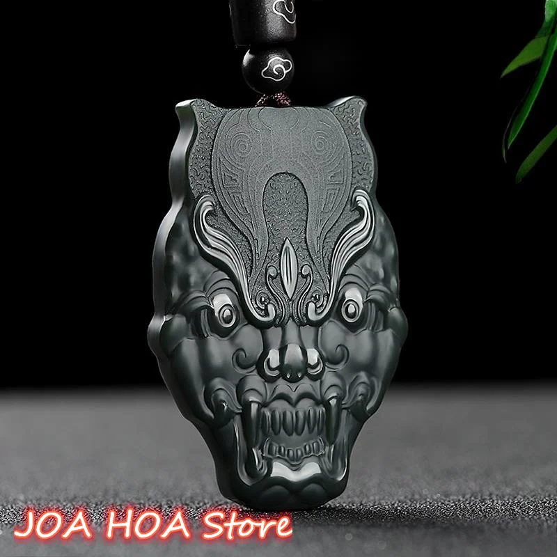 

Natural Hetian Tower Qing Jade Handcrafted Beast Face Pendant Necklace Jewelry Tower Qing Jade Chain Neck Accessories