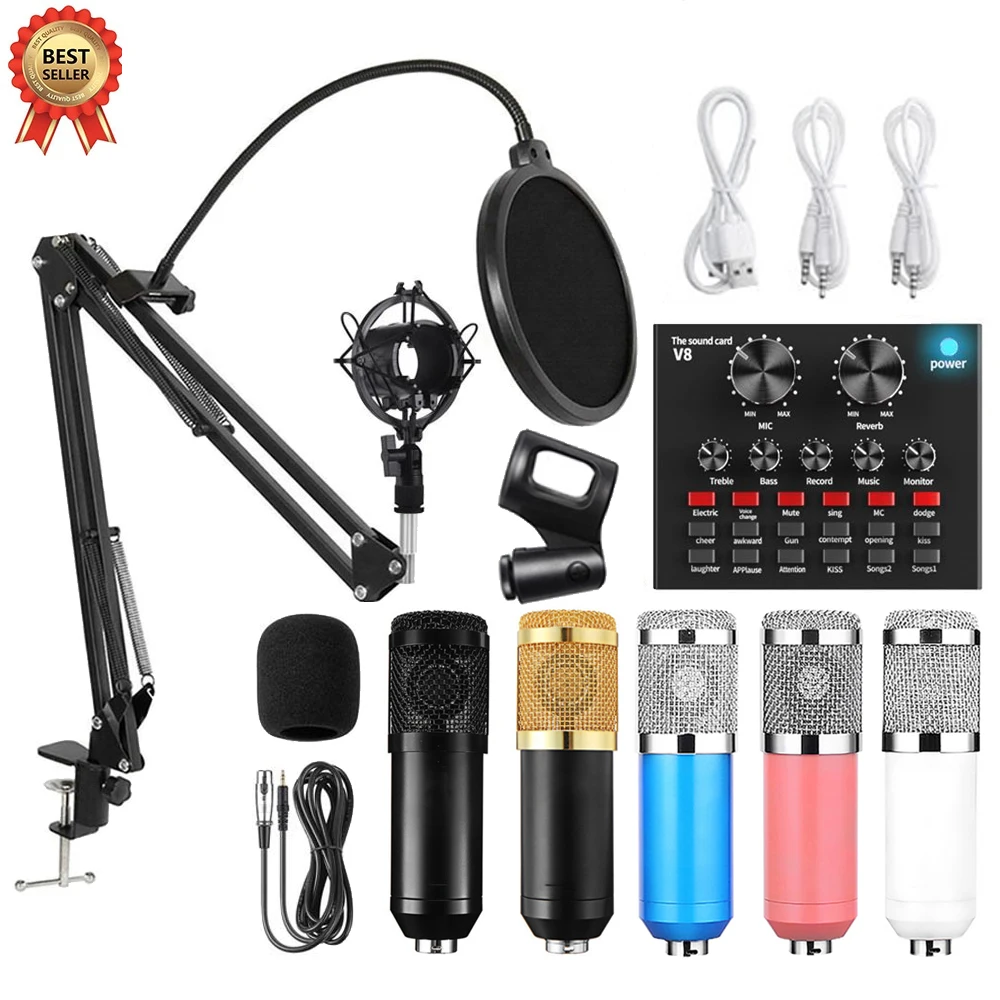 BM 800 Professional Audio V8 Sound Card Set BM800 Mic Studio Condenser Microphone for Karaoke Podcast Recording Live Streaming