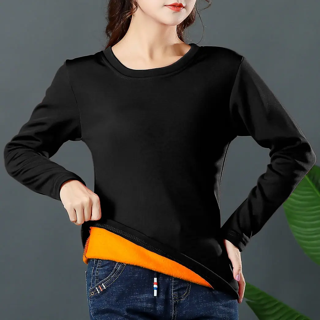 

Autumn WinterThermal Underwear Women 2021 Long-sleeved T-shirt Women Plus Velvet Turtleneck Round Neck Warm Bottoming Shirt