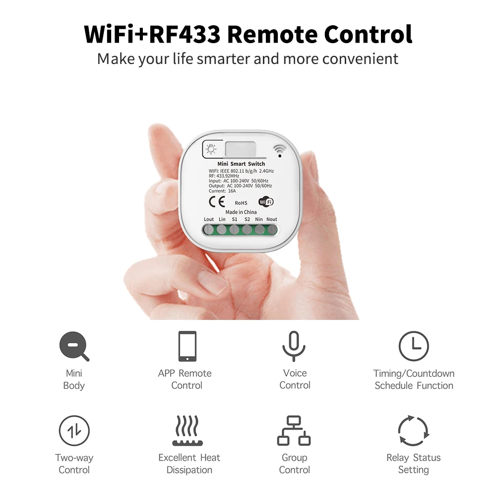 WGHINE Wireless WIFI Switch 16A Self-powered waterproof switch Tuya Smart Home Automation Timer Relay Support Google Home Alexa