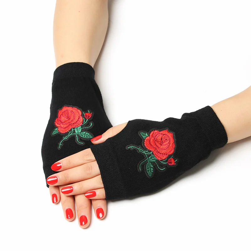 Guantes de lana con remache para danza, manoplas de medio dedo para primavera y otoño, color negro