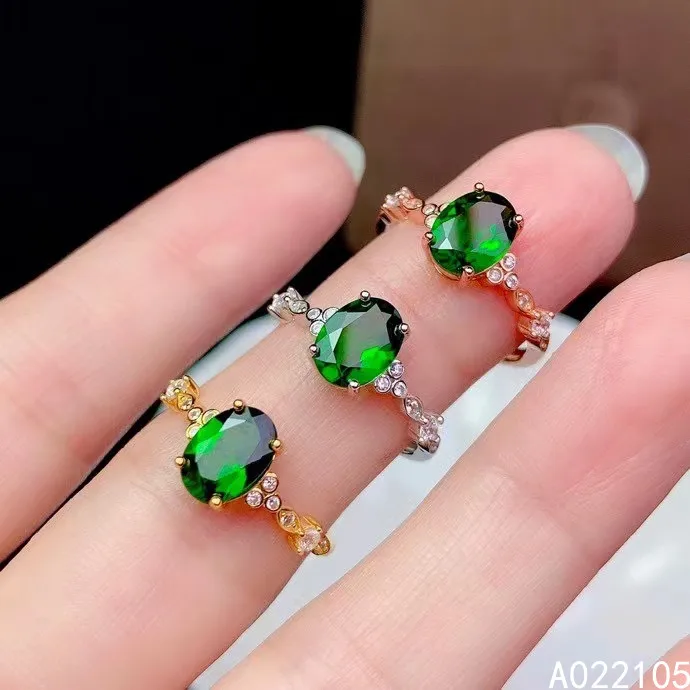 

KJJEAXCMY fine jewelry 925 sterling silver inlaid Natural Diopside women vintage elegant oval adjustable gem ring support detect