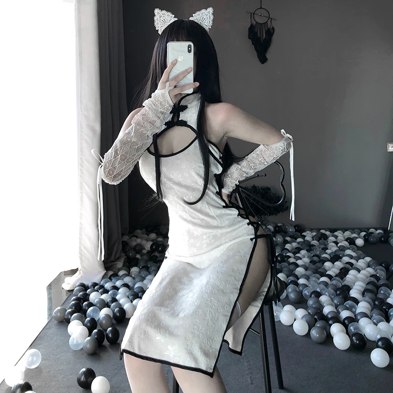 Erotic Sexy Lingerie Anime Cosplay Costumes Sleepwear Dress Women Lace Outfit Fancy Slim Fit Open Chest Uniform Sexy Cheongsam