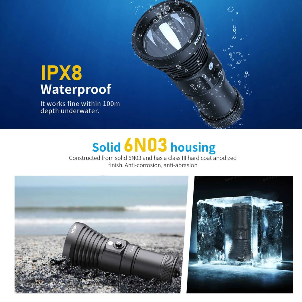 XTAR IPX8 Waterproof Diving Flashlight D28 3600 Super Bright Led Scuba Diver Light Beam Torch Lamp Lanterna Flashlight 18650