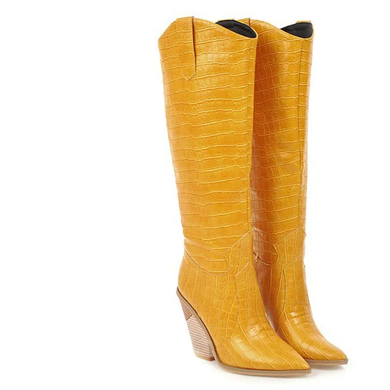 Faux Leather Knee High Boots for Women Pointed Toe High Heel Female Boots New Winter Fashion Woman Shoes Long Booties WSH3458