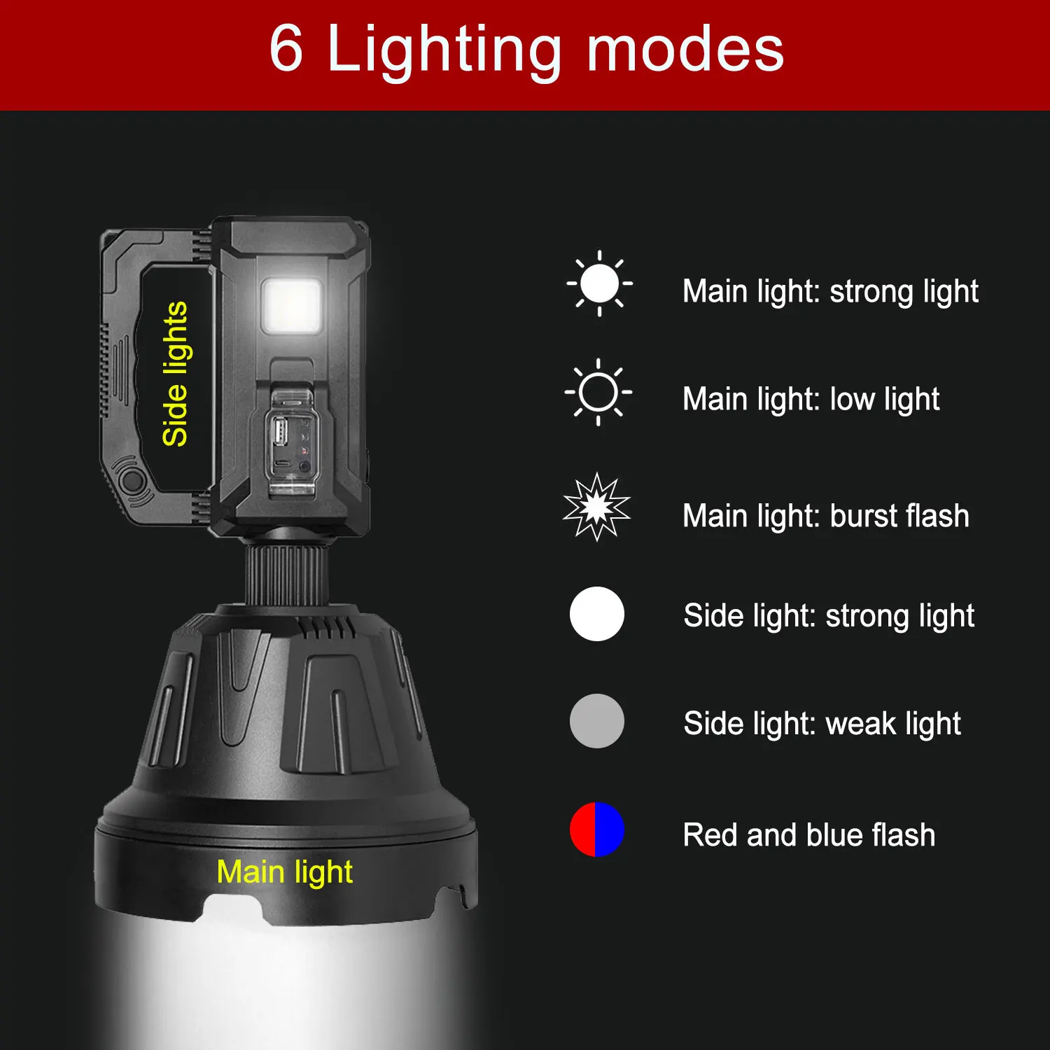 Fishing Light Attractor 8000lmSearchlight Powerful Searchlight USBRechargeable Lantern Fishing Lamp Portable Hunting Searchlight