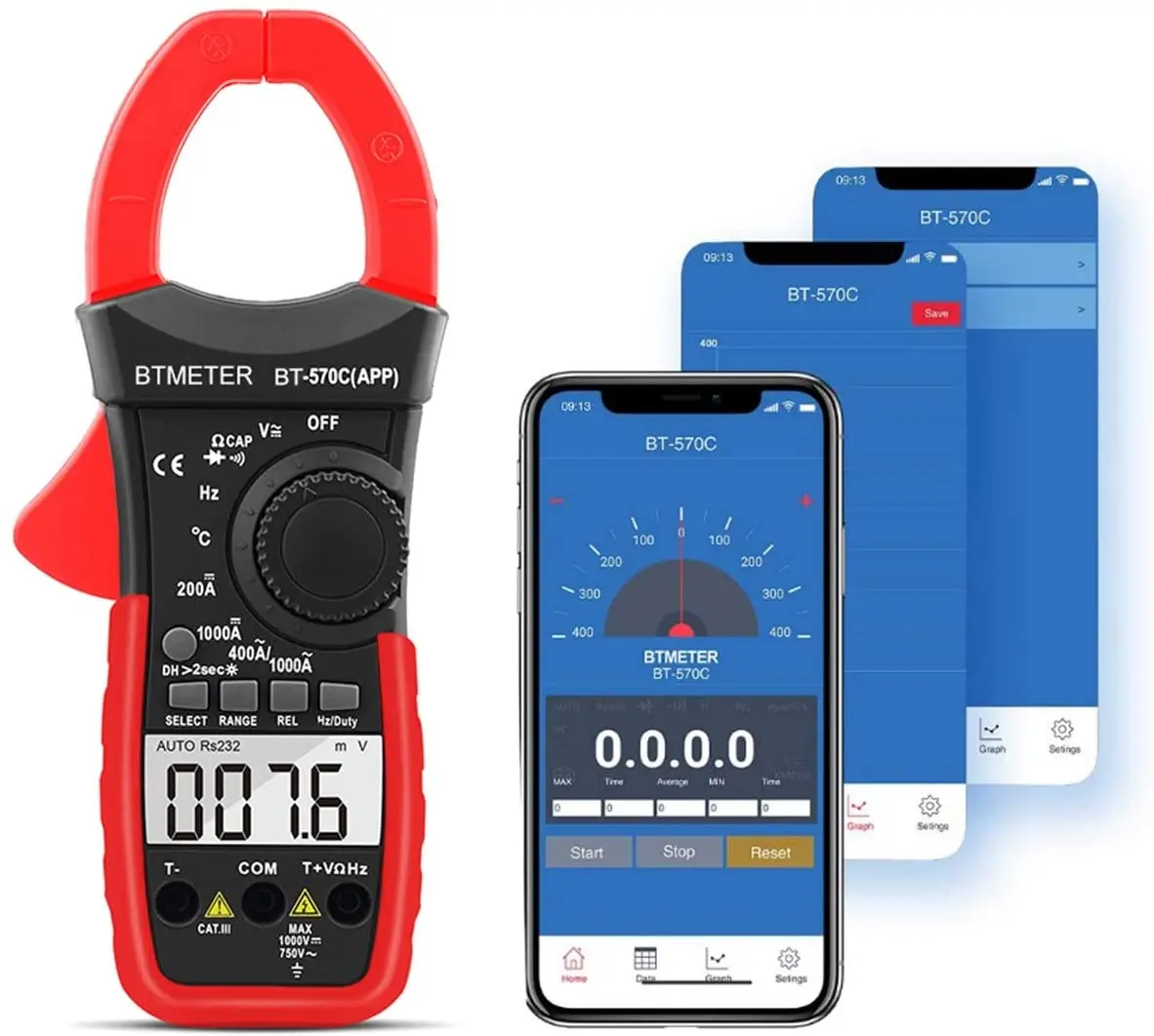 BTMETER BT-570CAPP Digital AC DC Clamp Multimeter Auto-ranging APP Bluetooth Measures Current, Voltage, Resistance, Capacitance