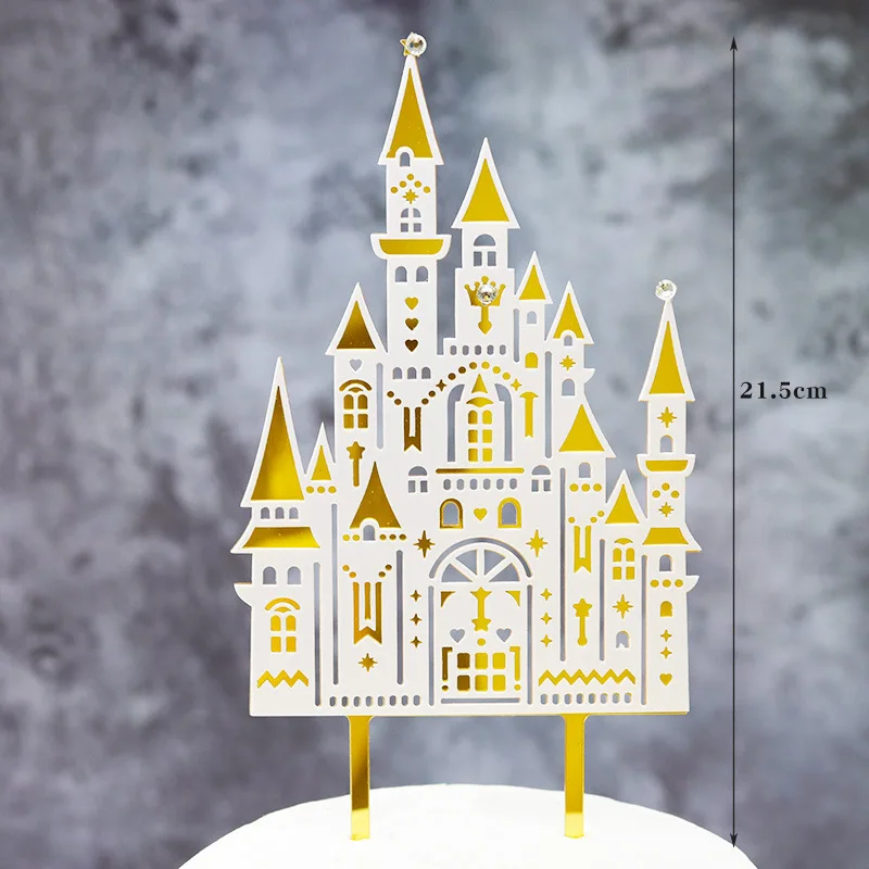 Ins Castle Happy Birthday Cake Topper Acrylic Novelty Fireworks Happy New Year Cake Topper For Birthday Party Cake Decorations