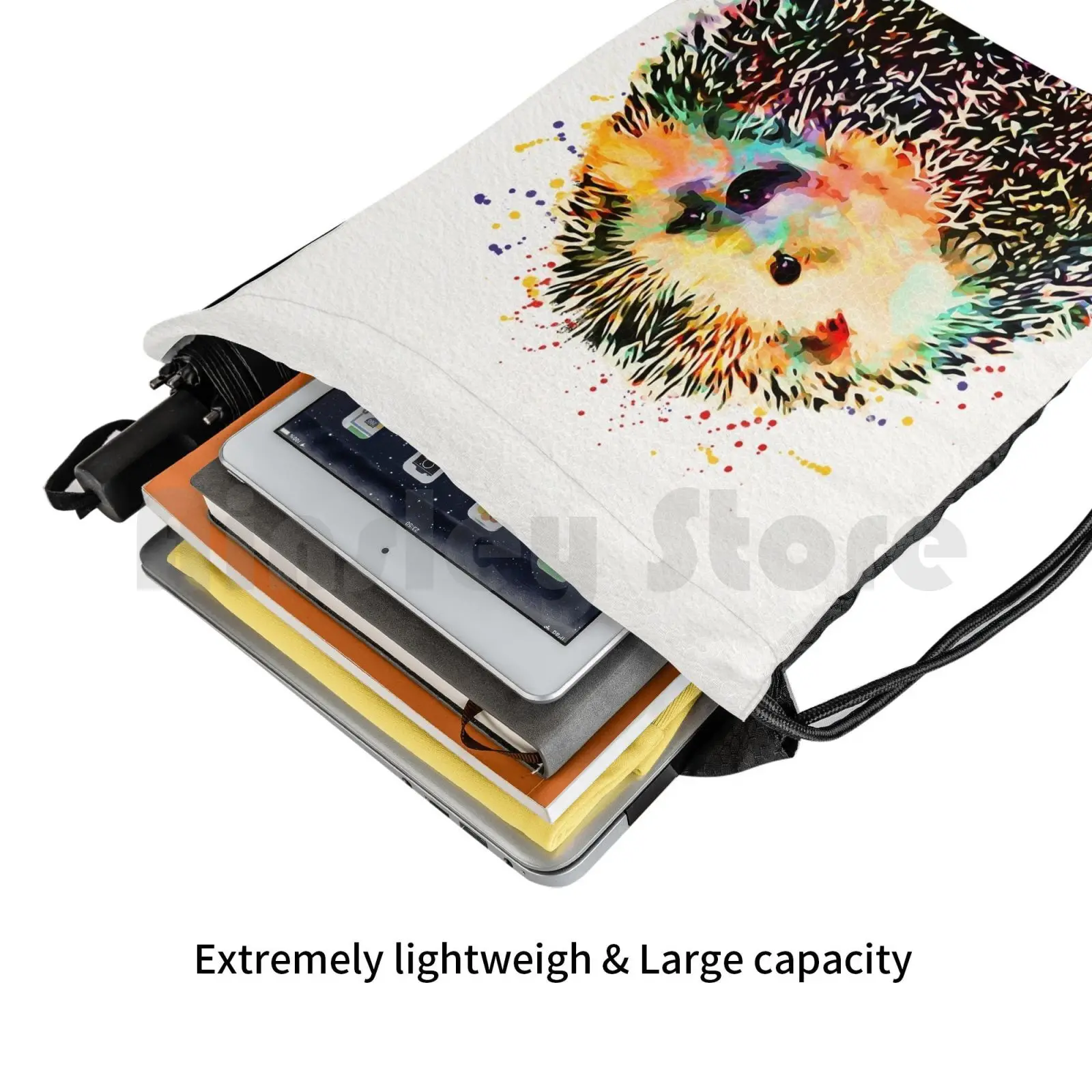 Забавный рюкзак с изображением ежика, сумки на шнурке, спортивная сумка, водонепроницаемая сумка с изображением ежика для детской комнаты, акварельные животные, детские красные, синие, зеленые