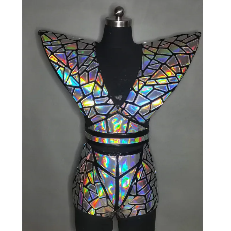 Silver Laser Armor High Waist Shorts Outfits Women Dancer Team Jazz Dance Costume Bar Nightclub DJ Singer Stage Performance Wear