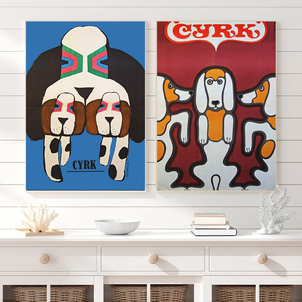 Polish Cyrk Circus Dog Canvas Painting Minimalist Wall Art Pop Illustration Gift Wall Art Pictures Modern For Living Room Decor