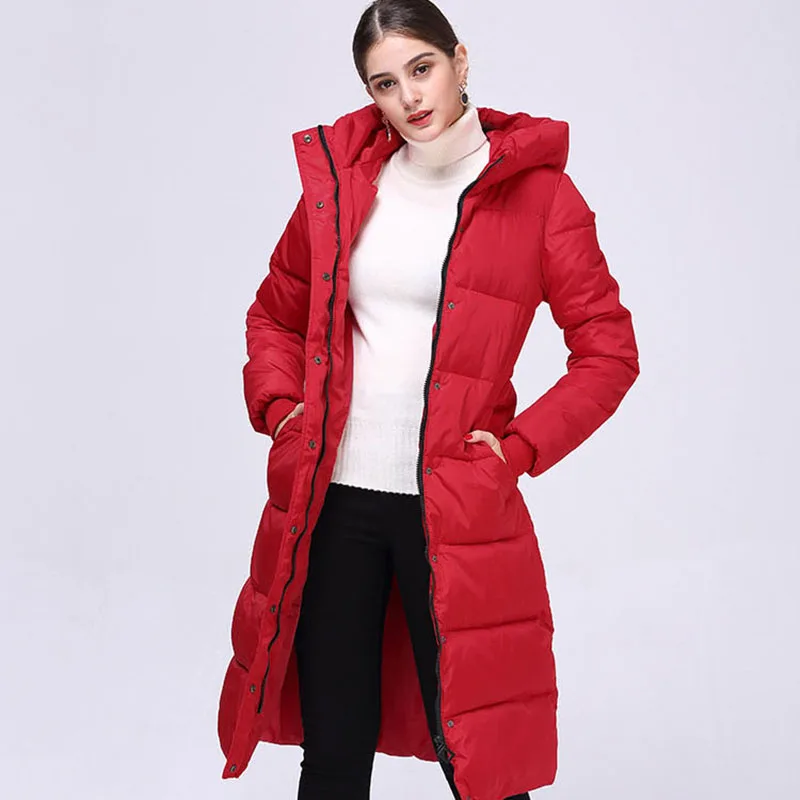 Winter women coat thick down cotton padded warm hooded puffer zipper thick parka black red navy blue