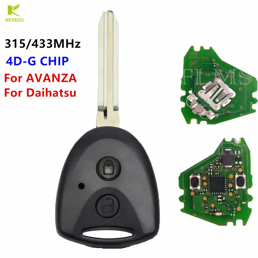 KEYECU Replacement Uncut Remote Key 315/433MHz G Chip for Toyota AVANZA 2016 - 2018 Wigo Grand For Daihatsu Xenia Alza Myvi Axia