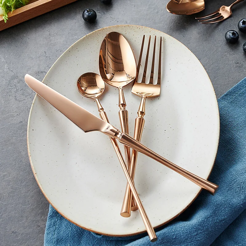 Mirror 304 Stainless Steel Knife Fork Spoon Set Rose Gold Cutlery Dinnerware Set Silverware Dessert Steak Fork Coffee Spoon