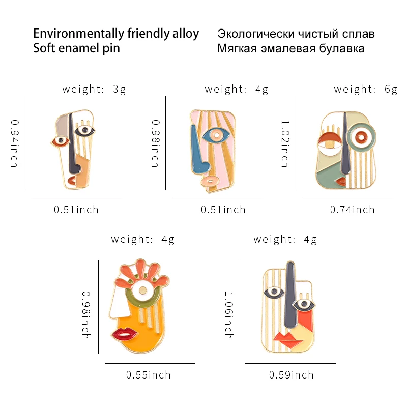 مجردة الوجه المينا دبابيس الحديثة هندسية صورة الفن المعادن دبابيس الحيوان شارات دبابيس حتى هدية للرجال النساء اكسسوارات