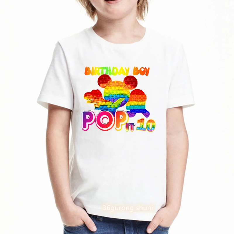 

Pop It Dinosaur 10th Birthday Gift T-Shirt Boys Rainbow Kids Clothes Summer Fashion Tshirt Harajuku Kawaii Children'S Clothing