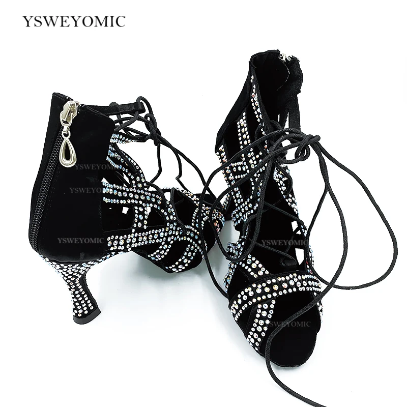 2020 Winter Indoor Soft Insole Rhinestones Dance Boot High Quality Customized Color Bachata Salsa Ballroom Dance Shoes For Girls