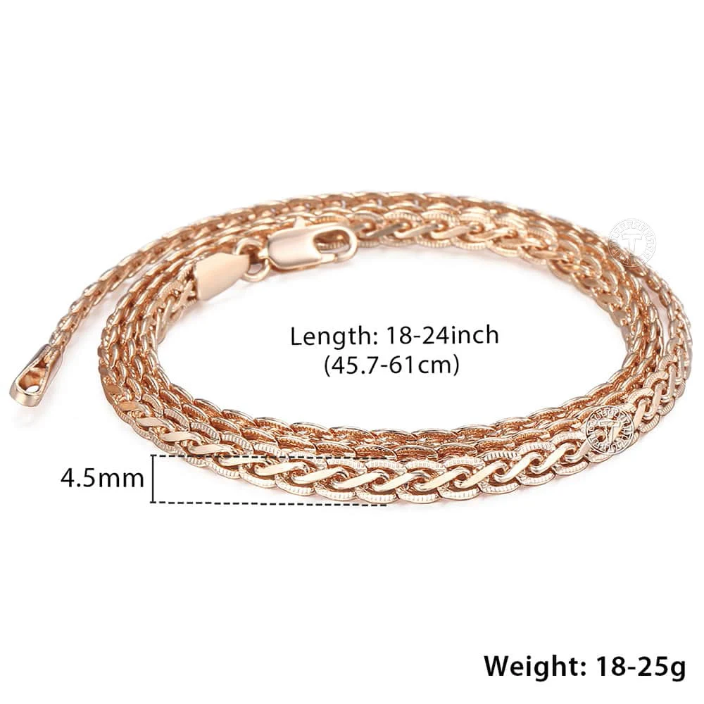 Womens Mens Necklace 3/4/4.5mm 585 Rose Gold Color Yellow White Gold Color Hammered Braided Wheat Chain Wholesale Jewelry LGN214