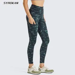 SYROKAN pantaloni da allenamento a vita alta con sensazione di nudo da donna Leggings da Yoga con controllo della pancia con tasche 23 pollici