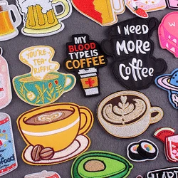 Drinks Coffee Patch Clothing Thermoadhesive Patches For Clothing Stickers Cartoon Food Embroidered Patches On Clothes Stripes