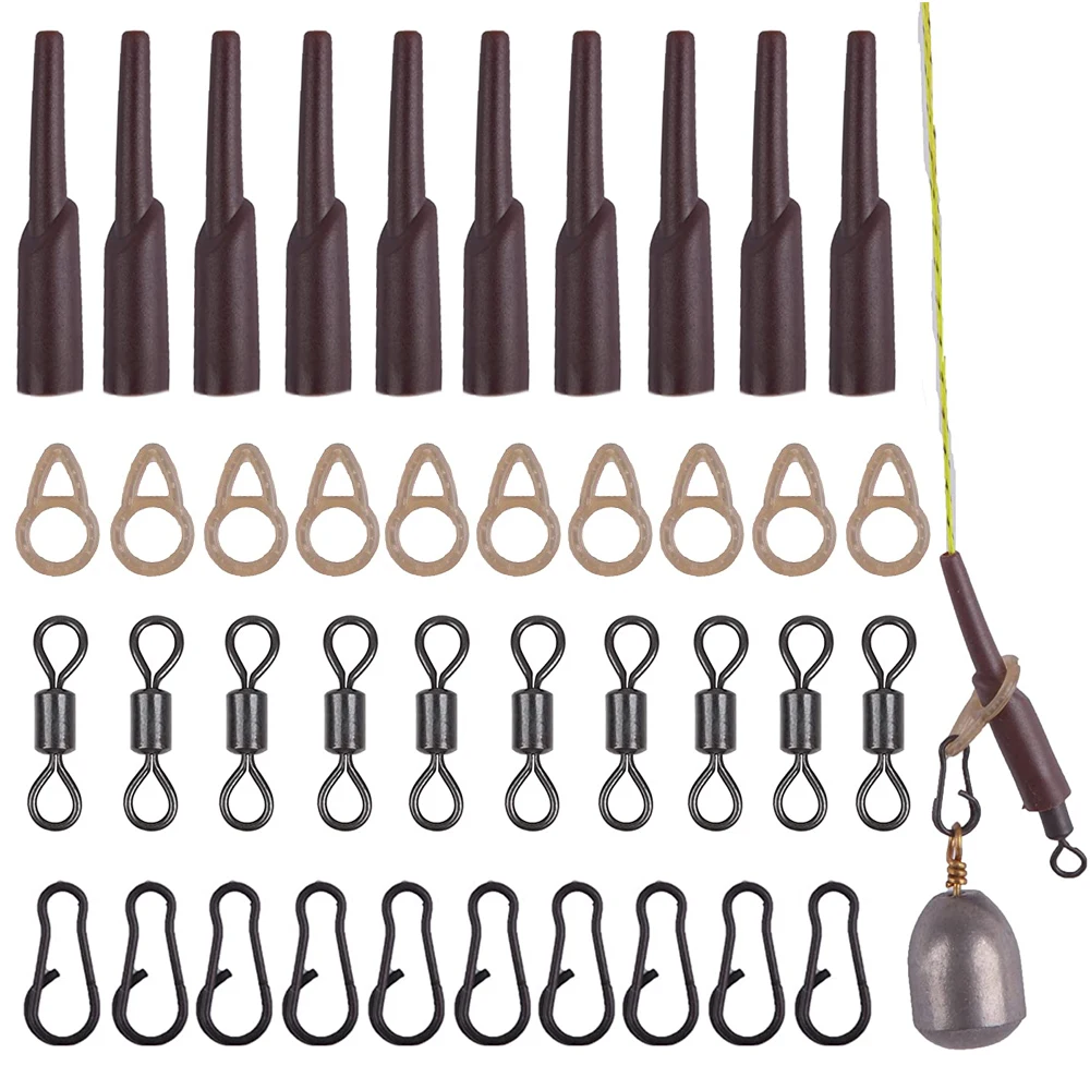 40Pcs Carp Fishing Running Rig Accessories Kit With Run Rig Rings Rubber Tube Rolling Swivels Clips For Carp Terminal Tackle