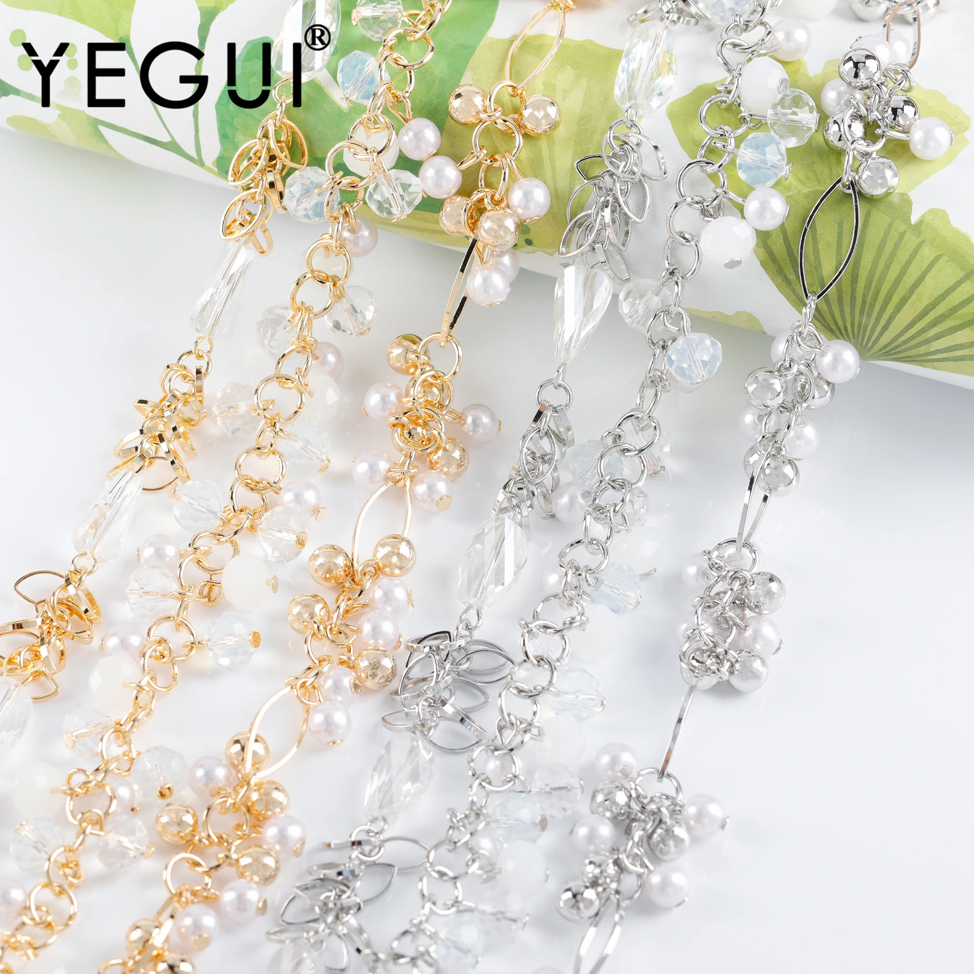 

YEGUI C229,diy chain,18k gold plated,copper metal,rhodium plated,plastic pearl,jewelry making,diy bracelet necklace,50cm/lot