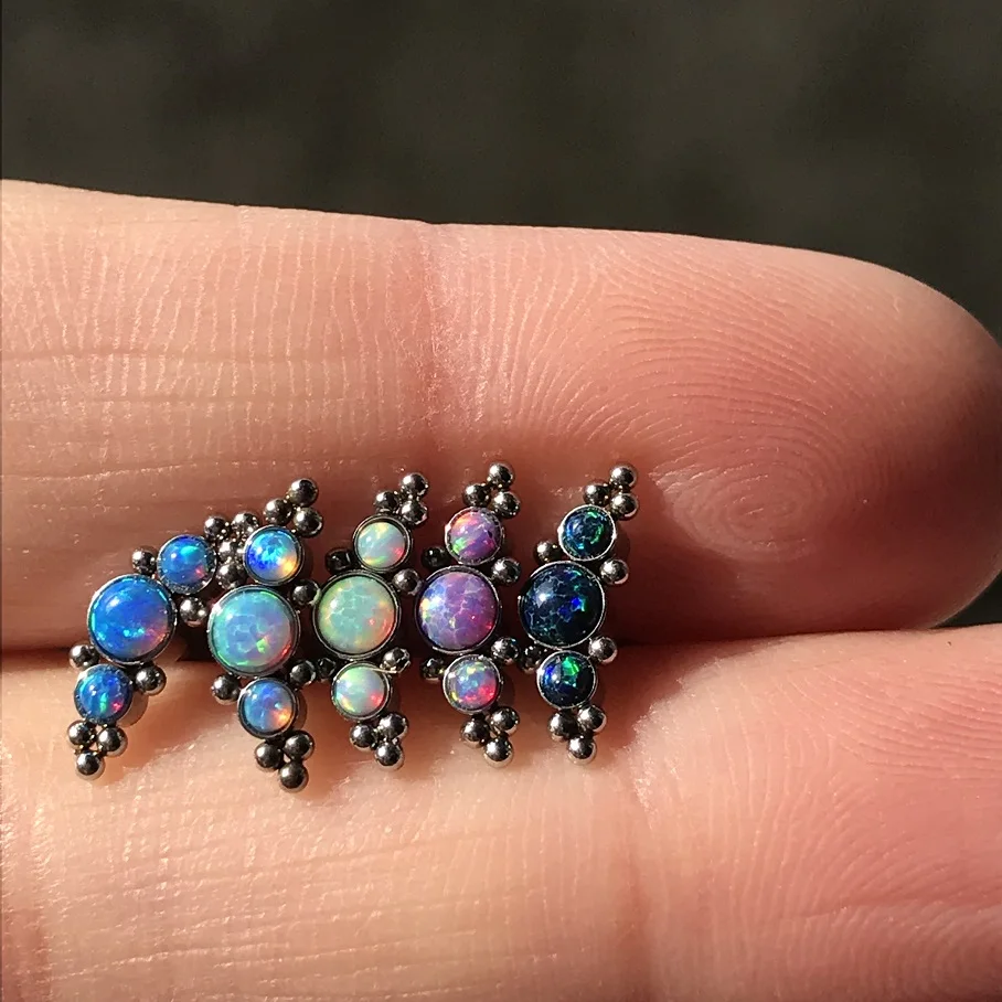 5Pcs/Lot 16G Opal Daith Earrings Piercing Helix Tragus Piercing Internal Thread Labret Lip Rings Cartilage Sung Conch Jewelry