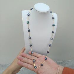 High Quality Baroque Black South Sea Pearl Station Necklace Elegant Fine Jewelry Real Photos Valentine's Day Gift