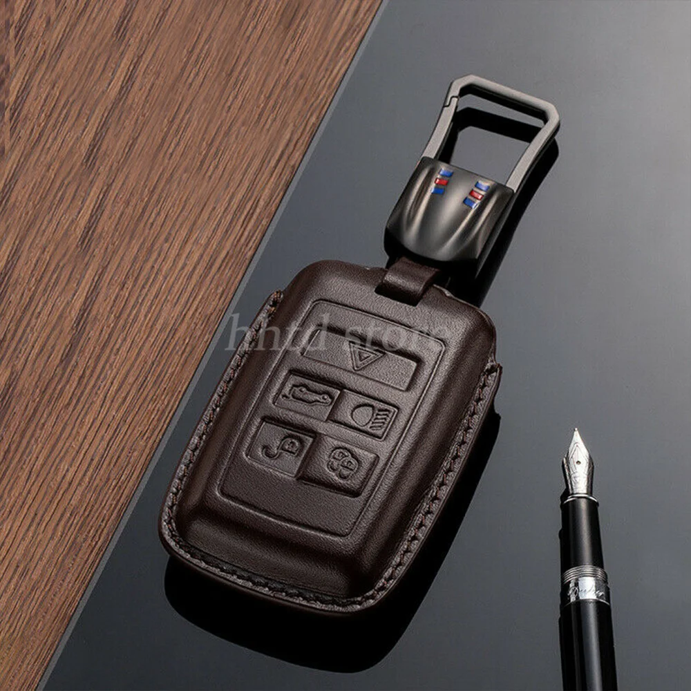 For Range Rover Velar Land Rover Discovery 5 Leather Remote Start Car Key Case Fob Cover Protector Holder Auto Accessories Shell