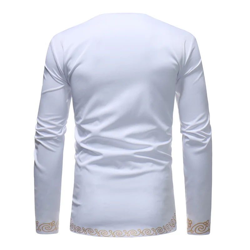 White African Dashiki Print T Shirt Men 2023 Autumn New Streetwear Casual African Clothes Slim Fit Long Sleeve Camisa Masculina