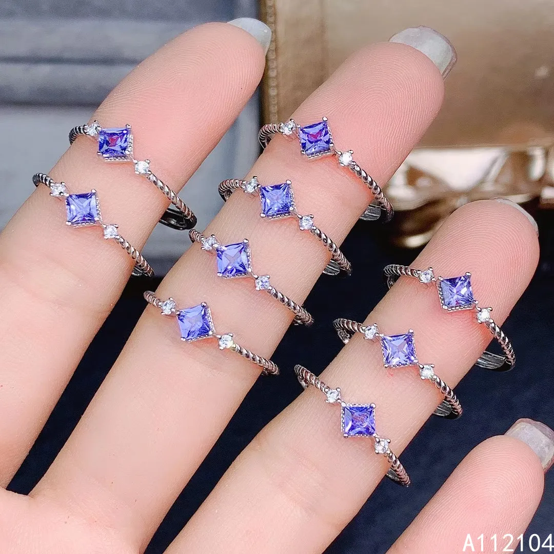 

KJJEAXCMY fine jewelry 925 sterling silver inlaid natural Tanzanite women fresh simple square Chinese style gem ring support det