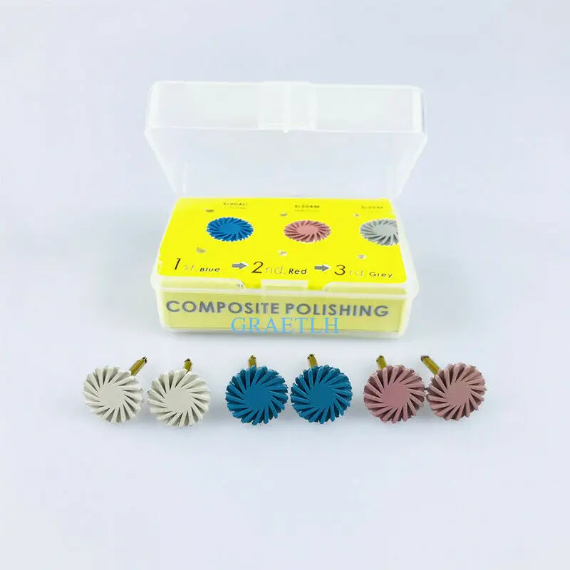 6pcs Dental Composite resin Polishing Disc Kit Spiral Flex Brush Burs 3 colors