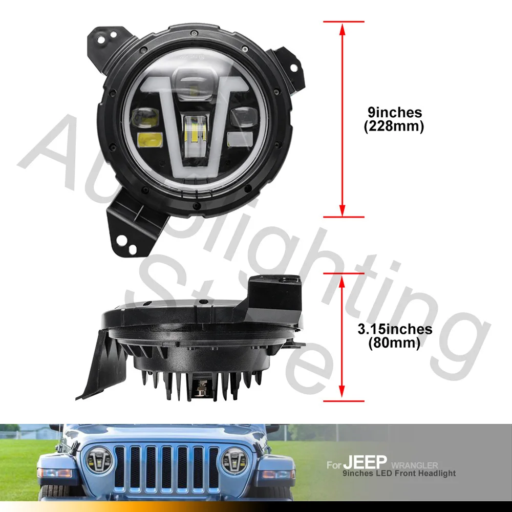 Fari a LED da 9 pollici 4 in1 DRL indicatori di direzione abbaglianti anabbaglianti per Jeep Wrangler JL 2018-2021 Gladiator JT 2020-2021