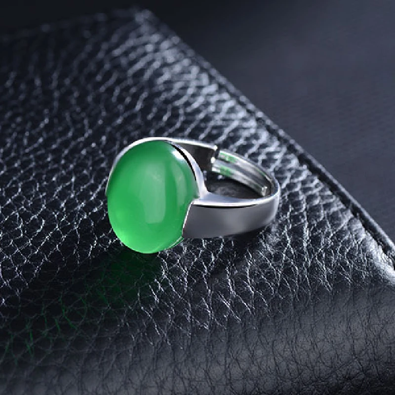 Retro Women Ring Silver 925 Jewelry Accessories with 12*16mm Red Green Agate Open Finger Rings for Wedding Party Promise Gift