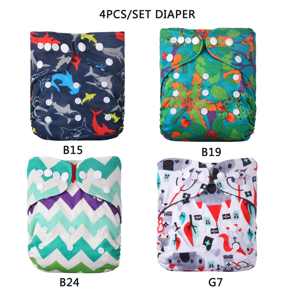 4 Stks/set Wasbare Luier Bamboe Houtskool Herbruikbare Verstelbare Luiers Doek Nappy Cover Milieuvriendelijke Fit 3-15Kg Baby