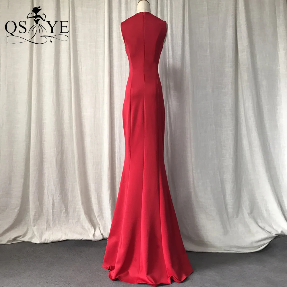 Simple Red Prom Dresses Stretch Mermaid Evening Gown Long Decent Formal Party Gown Sleeveless Mother Evening Dress for Party