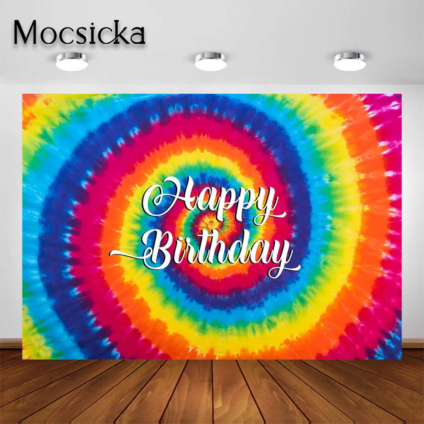 Mocsicka Hippie Peace Tie-Dye Flower Power Birthday Party Backdrop Woodstock 60s 70s Peace Love Party Decorations Background