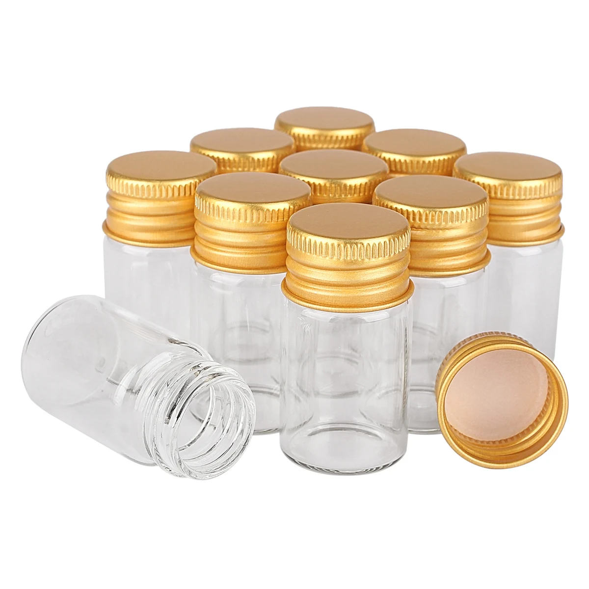 50 Pieces 7ml 22*40mm Small Glass Bottles Ink Perfume Bottles Tiny Jars Vials with Golden Aluminum Caps for Wedding Craft DIY