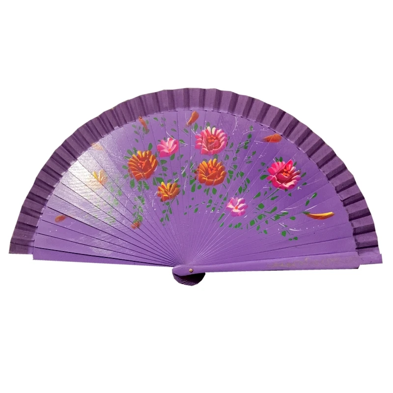 Imagem -02 - Madeira Artesanato Fan para Casamento Estilo Espanhol Desenhos de Flores Pintadas Casa Fãs Decorativos 24 Pcs