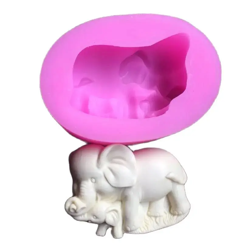 3D Elephant Mother And Child Eco-friendly Handmade 3D Silicone Soap Molds Fondant Moulds Chocolate Cake And Candle Molds E975